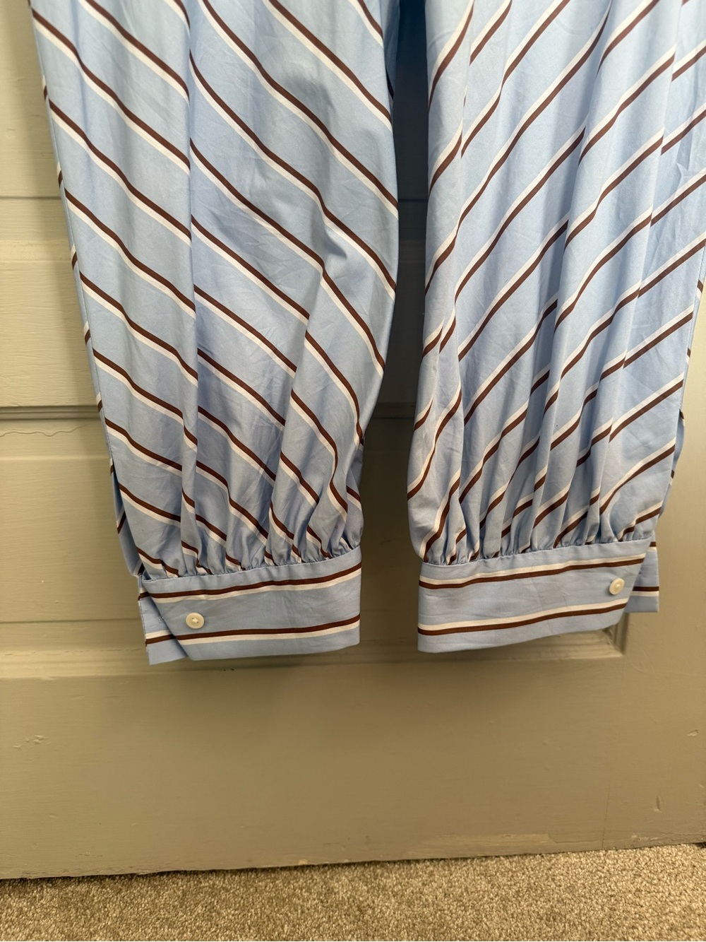 blue and white vertically striped utility jumpsuit from BCBGMAXAZRIA size XL - Picture 7 of 7